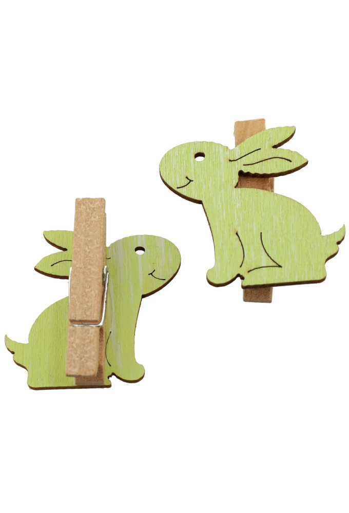 Houten Deco Knijper Haas Groen 3.8x3.6cm 36stuks