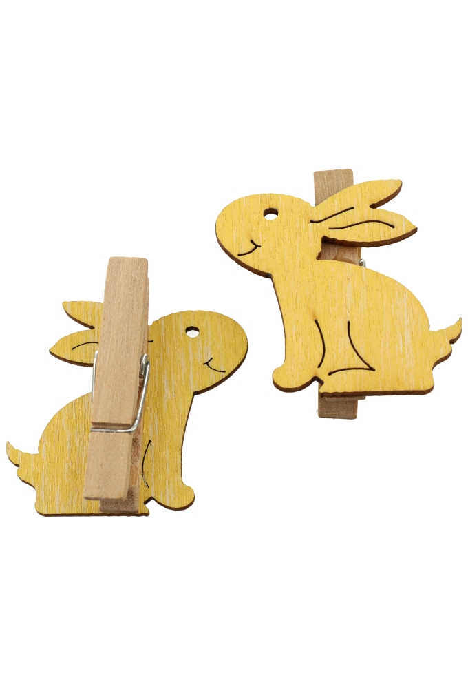 Houten Deco Knijper Haas Geel 3.8x3.6cm 36stuks