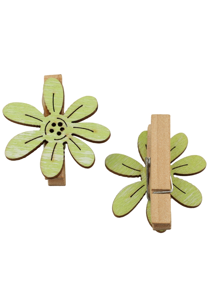Houten Deco Knijper Bloem Groen 5x4cm 36stuks