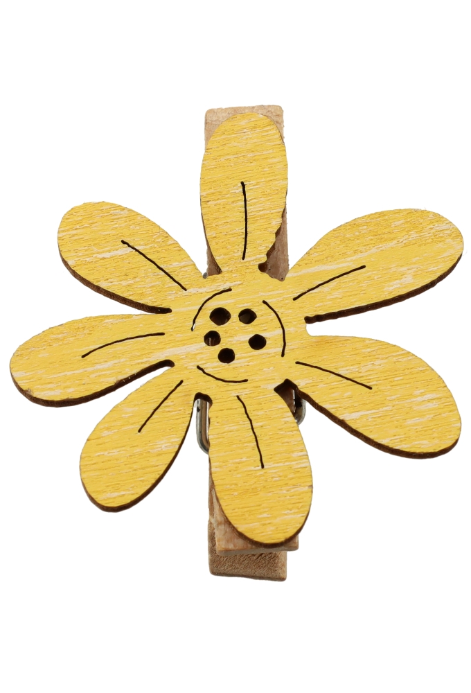 Houten Deco Knijper Bloem Geel 5x4cm 36stuks