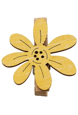 Houten Deco Knijper Bloem Geel 5x4cm 36stuks