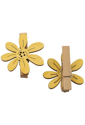 Houten Deco Knijper Bloem Geel 5x4cm 36stuks