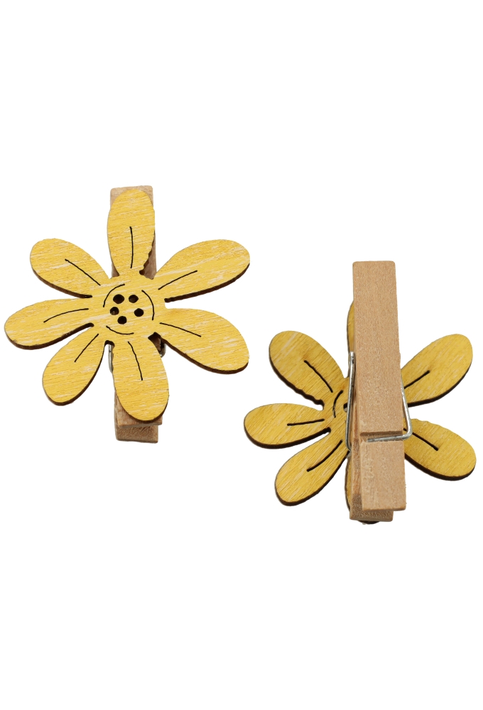 Houten Deco Knijper Bloem Geel 5x4cm 36stuks