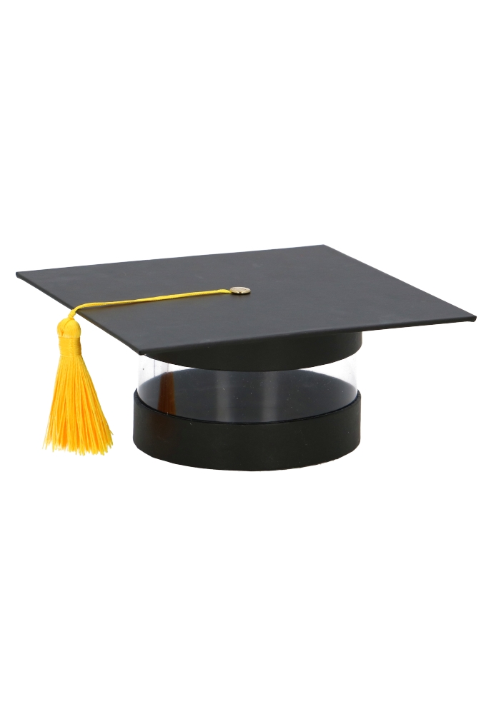 Kadokoker Transparant Afstudeerhoedje Geslaagd & Gele Kwast 12cm 1st