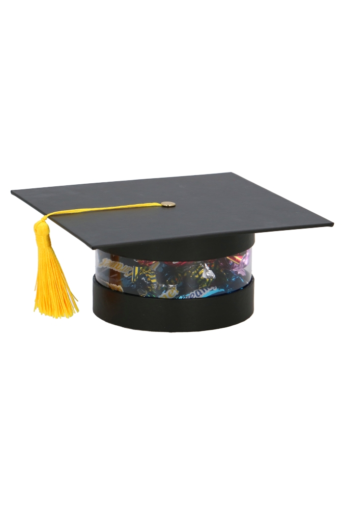 Kadokoker Transparant Afstudeerhoedje Geslaagd & Gele Kwast 12cm 1st
