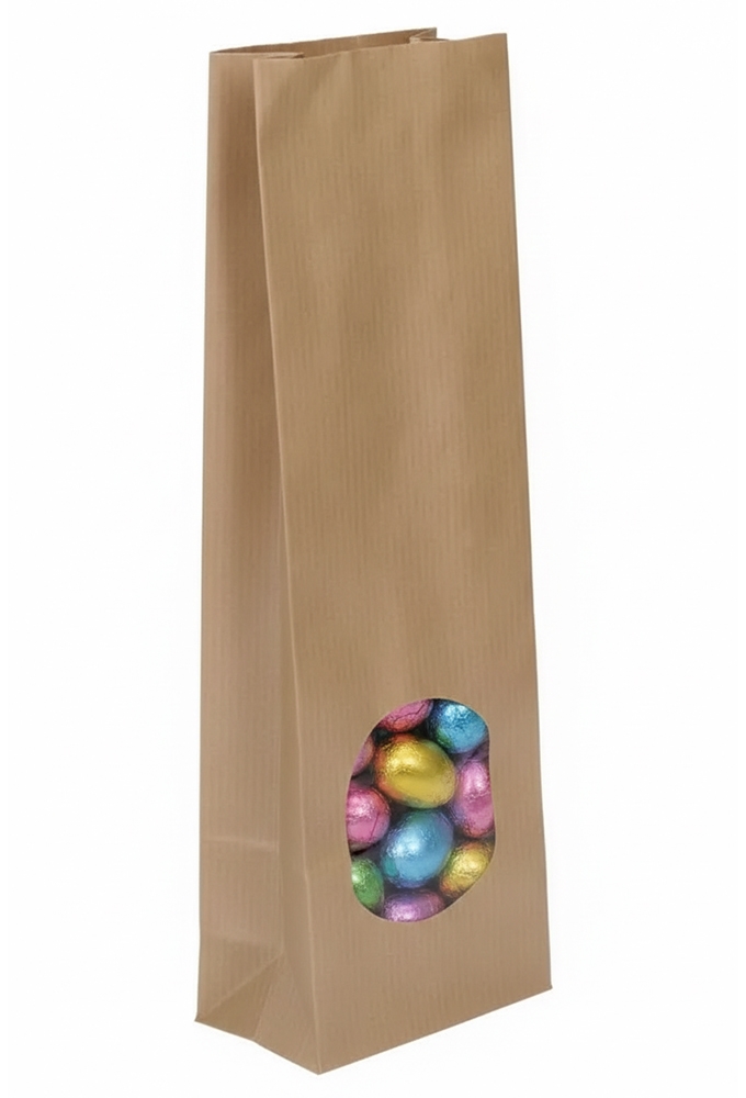 Blokbodemzakjes Kraft Met Venster Sealbaar 7x4x20.5cm 100stuks