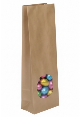 Blokbodemzakjes Kraft Met Venster Sealbaar 7x4x20.5cm 100stuks