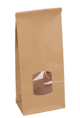 Blokbodemzakjes Kraft Met Venster 10.5x6.5x27.5cm 80grams 100stuks