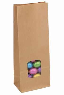 Blokbodemzakjes Kraft Met Venster 10.5x6.5x27.5cm 80grams 100stuks