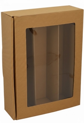 Wijndoos Modern Naturel met venster 36x25x9cm 3 fles 25stuks 