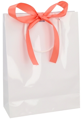 Kadotasje Sora Wit Glans Met Koord & Lintgleuf 24x10x32cm 10stuks