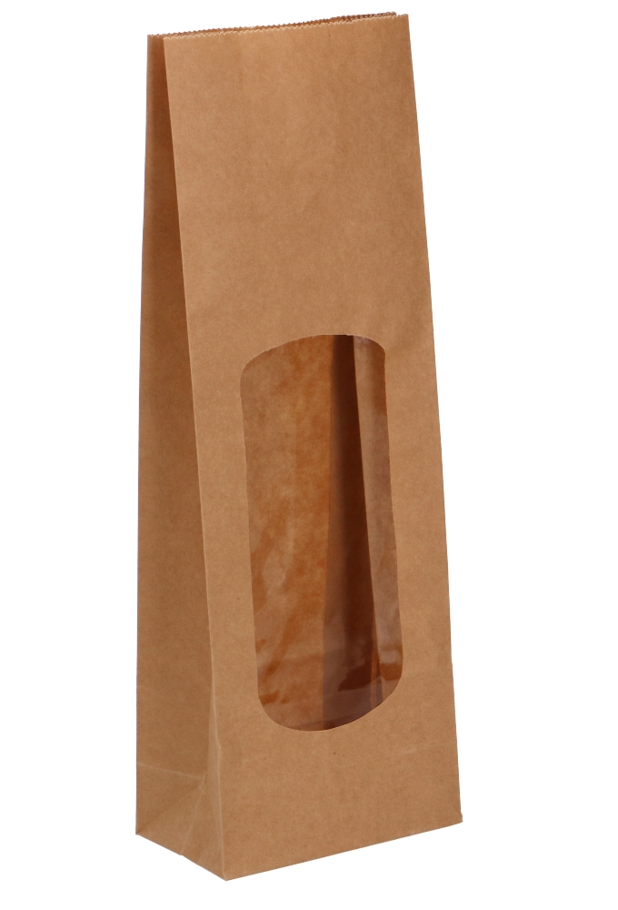 Blokbodemzakjes Lunaro Kraft Blanco & XL Venster 10x5.5x28.5cm 100stuks