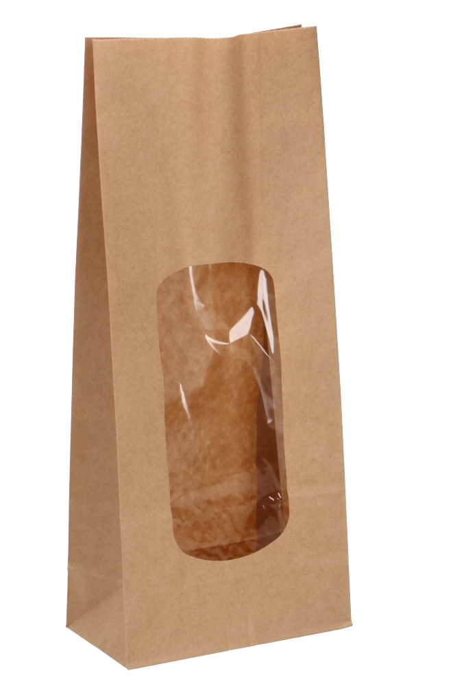 Blokbodemzakjes Lunaro Kraft Blanco & XL Venster 13.5x7.5x31.5cm 100stuks