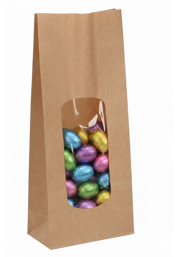 Blokbodemzakjes Kraft Blanco & XL Venster 13.5x7.5x31.5cm 100st