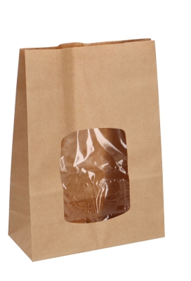 Blokbodemzakjes Lunaro Kraft Blanco & XL Venster 16x7x20.5cm 100stuks