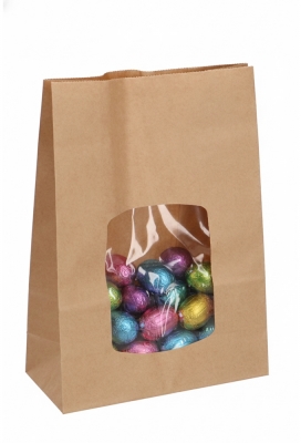 Blokbodemzakjes Lunaro Kraft Blanco & XL Venster 16x7x20.5cm 100stuks
