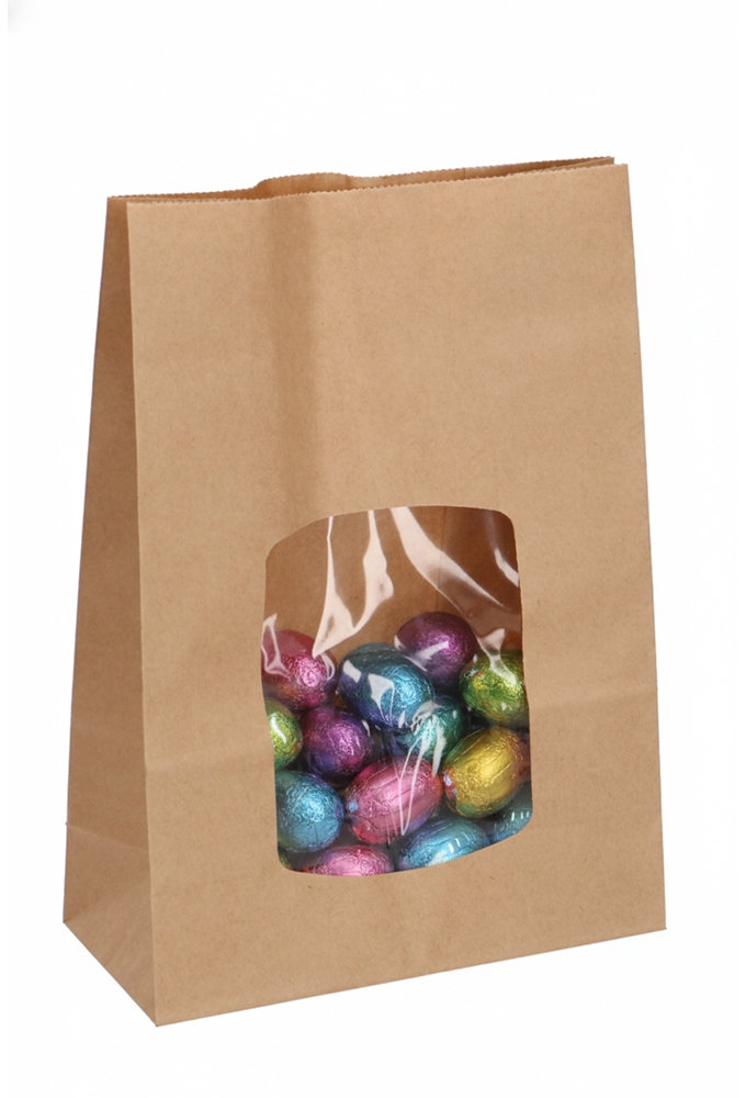 Blokbodemzakjes Kraft Blanco & XL Venster 16x7x20.5cm 100stuks