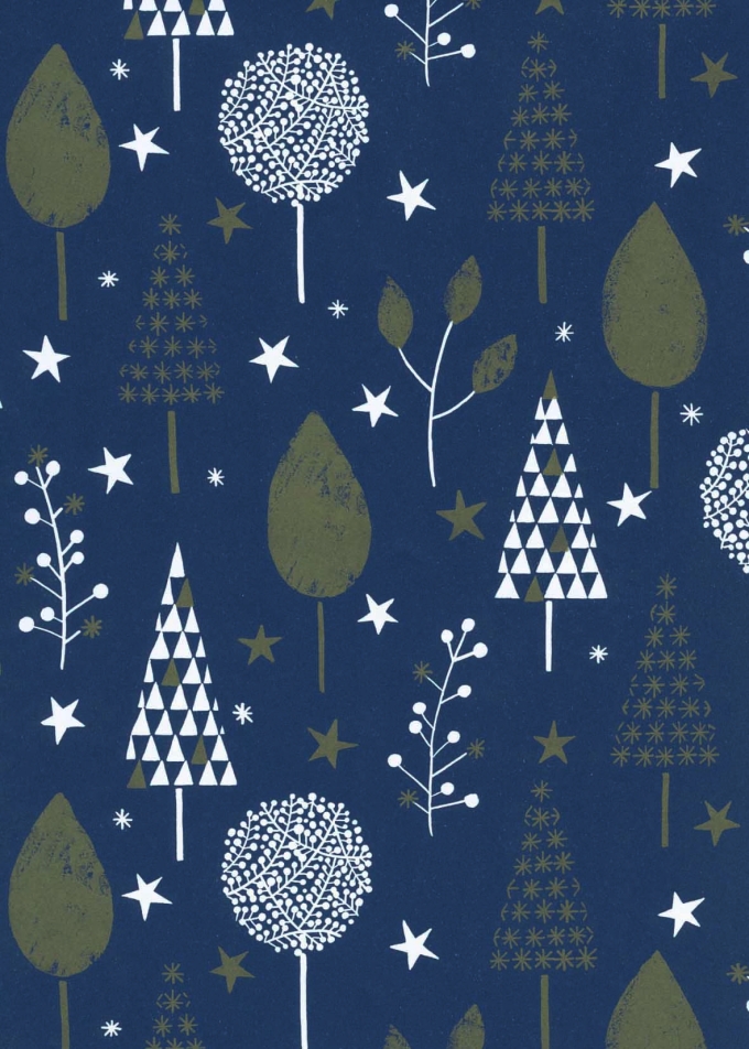 Kerstpapier Eco Recycling Wit Albero donkerBlauw 90gr 30cm x 200m