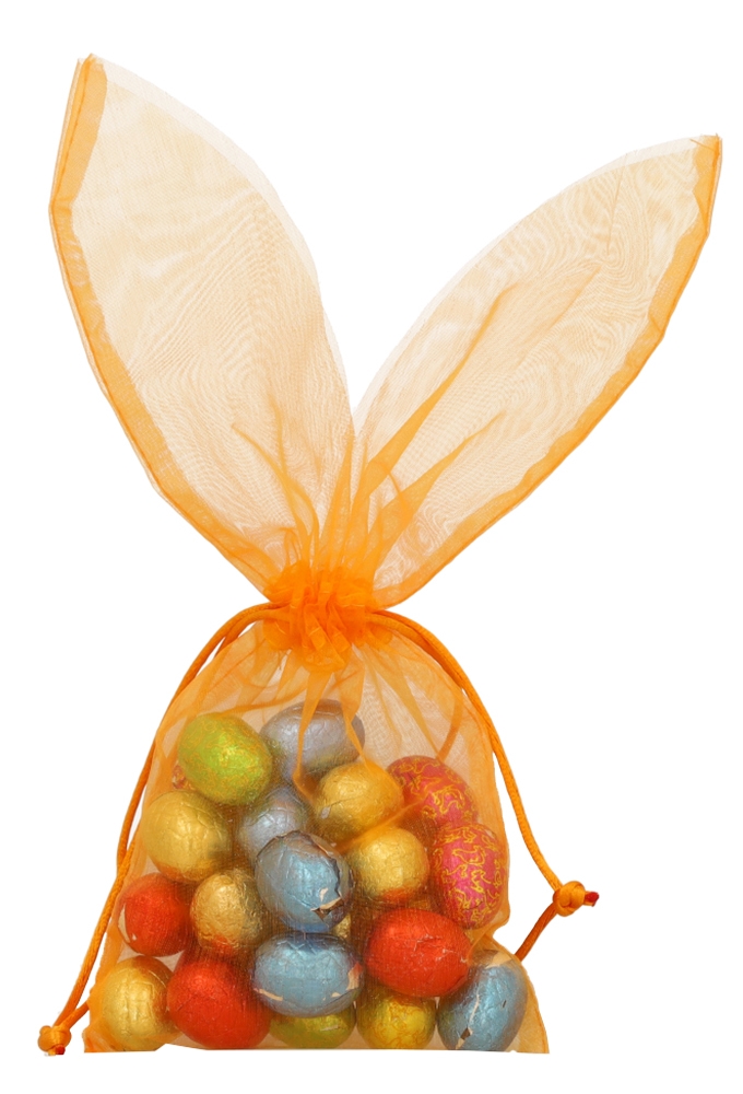 Organza Pasen Zakjes Oranje Bunny 11x29cm 10stuks