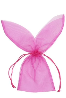 Organza Pasen Zakjes Fuchsia Bunny 11x29cm 10stuks