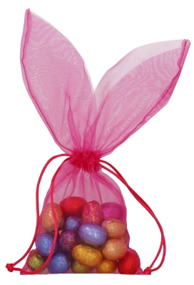 Organza Pasen Zakjes Fuchsia Bunny 11x29cm 10stuks