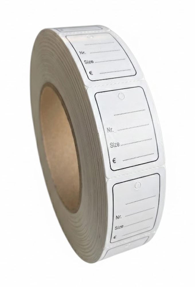 Hangetiketten Tags 30x39mm bedrukt op rol 1000stuks