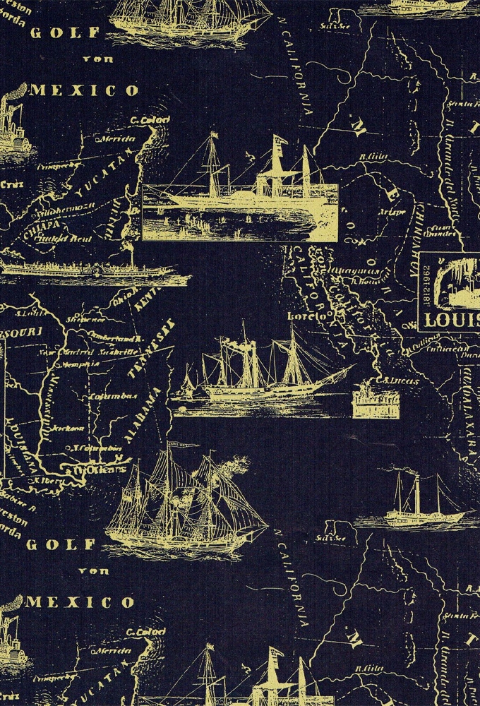 Kadopapier Coated Nautical Gold Navy 50cm x 200meter