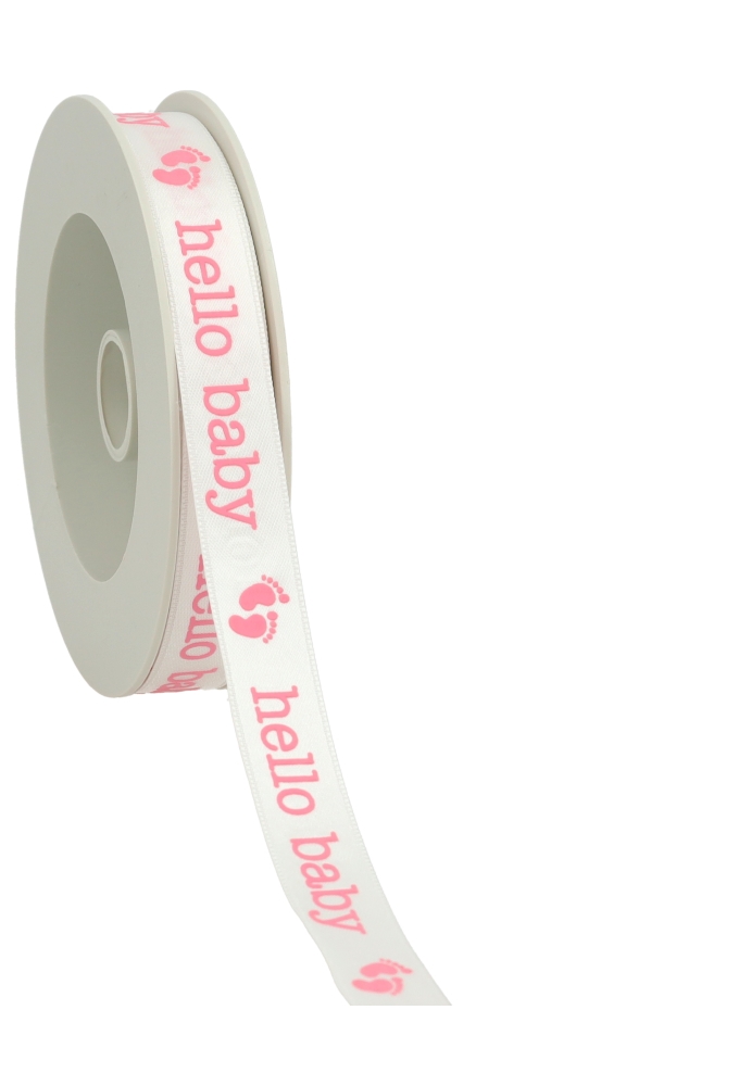Kadolint Satijn Hello Baby Roze 15mm x 15 meter