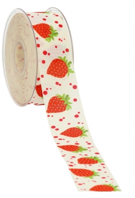 AKTIE Kadolint Canvas Naturel Wit Aardbeien 38mm x 20 meter