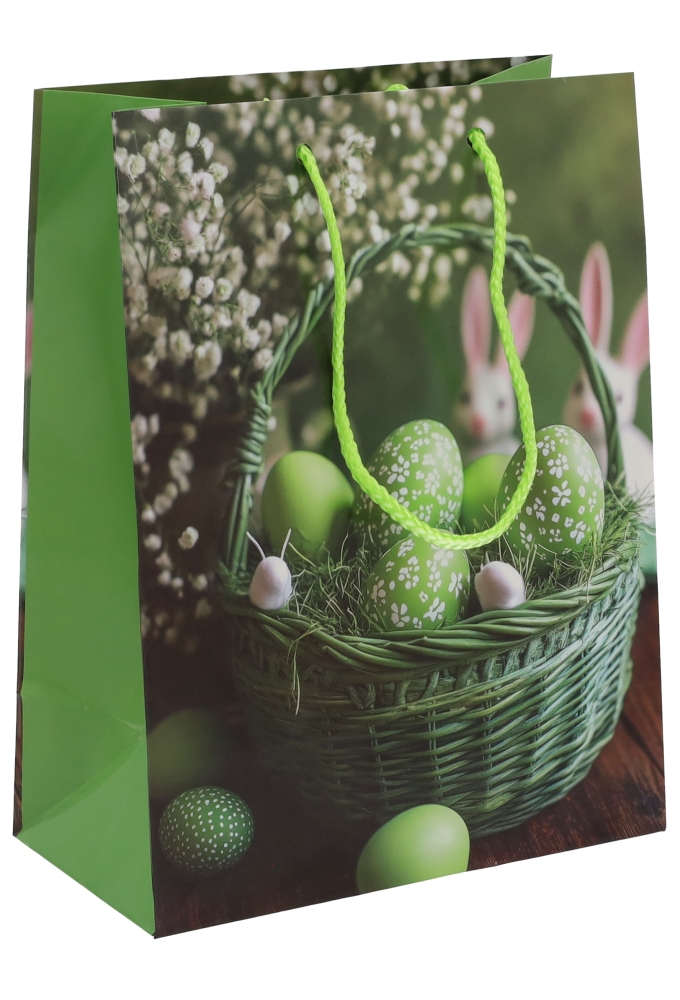 Paastasjes Medium Mandje Paaseitjes Groen 18x10x23cm 12stuks