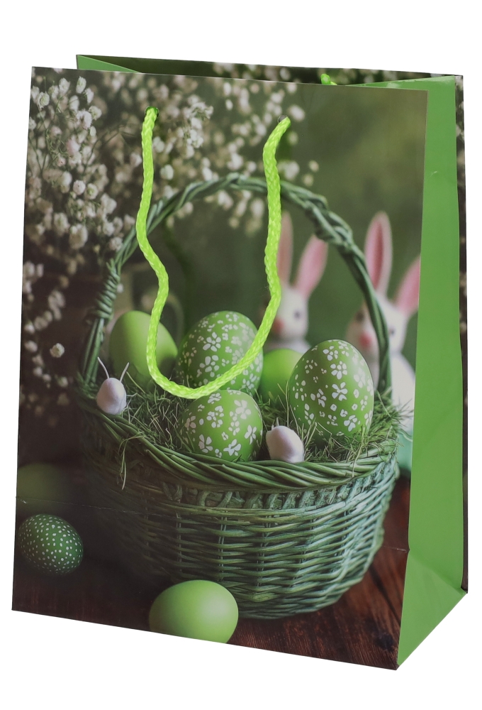 Paastasjes Medium Mandje Paaseitjes Groen 18x10x23cm 12stuks