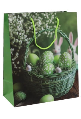 Paastasjes Groot Mandje Paaseitjes Groen 26.5x13.5x32.5cm 12stuks