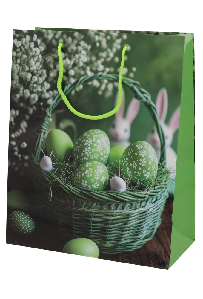 Paastasjes Groot Mandje Paaseitjes Groen 26.5x13.5x32.5cm 12stuks