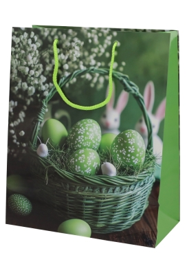 Paastasjes Groot Mandje Paaseitjes Groen 26.5x13.5x32.5cm 12stuks