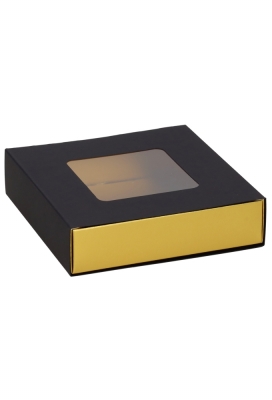 Bonbondoosjes & Schuifvenster Zwart Mat & Goud FSC® 10x10x2.7cm 10st