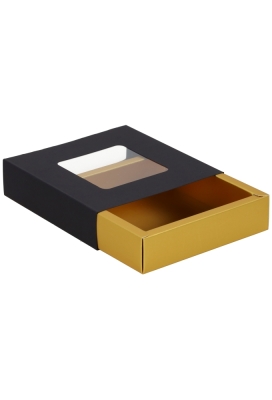 Bonbondoosjes & Schuifvenster Zwart Mat & Goud FSC® 10x10x2.7cm 10st