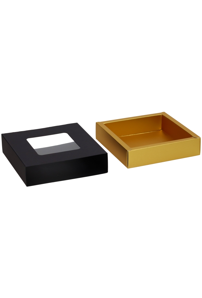 Bonbondoosjes & Schuifvenster Zwart Mat & Goud FSC® 10x10x2.7cm 10st