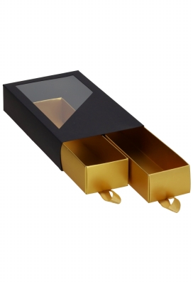 Bonbondoosjes 2 Ladeboxje Zwart Mat & Goud Laag FSC® 16x8.6x2.8cm 10st