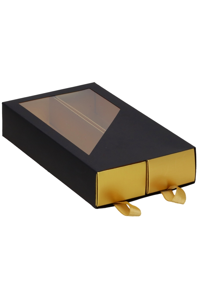 Bonbondoosjes 2 Ladeboxje Zwart Mat & Goud Laag FSC® 16x8.6x2.8cm 10st