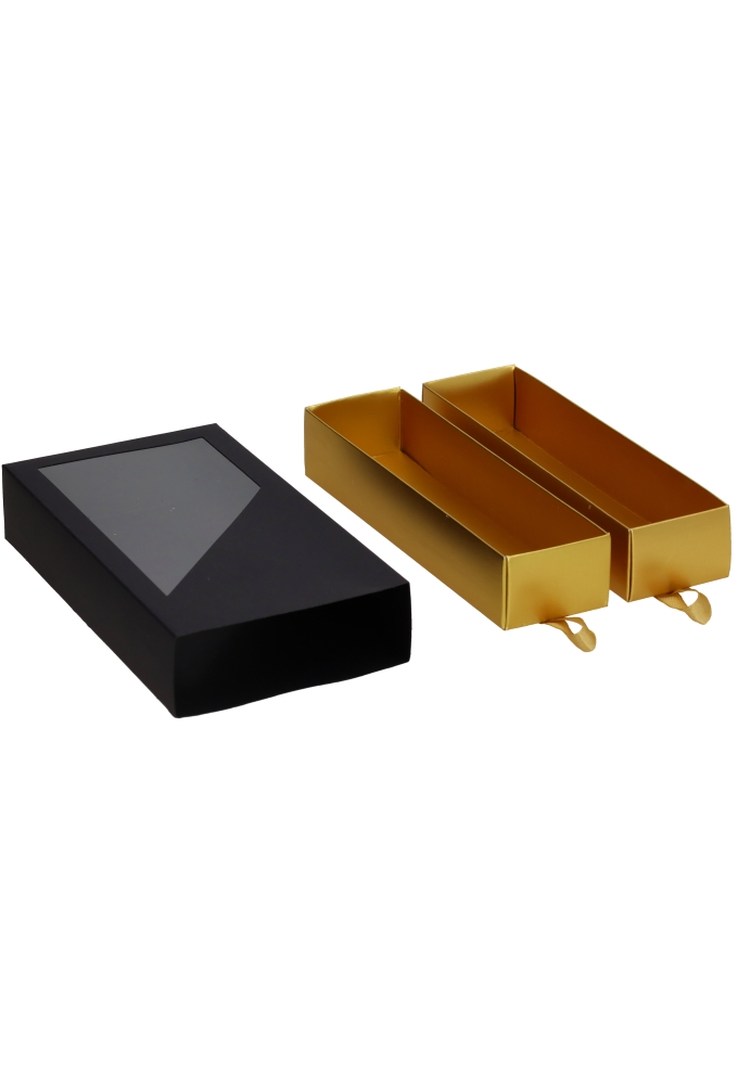 Bonbondoosjes 2 Ladeboxje Zwart Mat & Goud Laag FSC® 16x8.6x2.8cm 10st