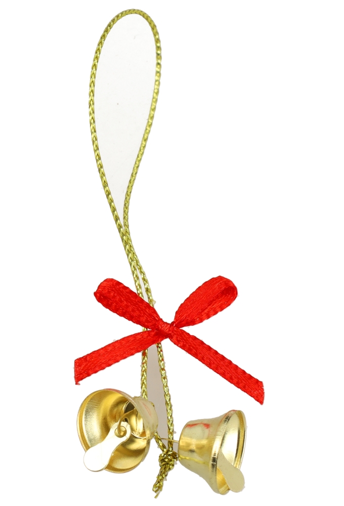 Kerstbelletjes 2 Aan Koord Goud & Rood Strikje 100stuks