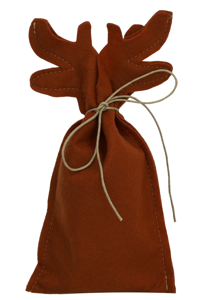 Kerstzakjes Vilt Rendier Met Touwtje 28x21.5cm 5stuks