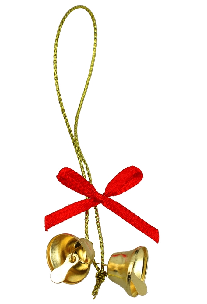 Kerstbelletjes 2 Aan Koord Goud & Rood Strikje 100stuks