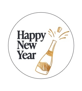 Etiketten Kerst Happy New Year Goud Metallic 4cm 500stuks