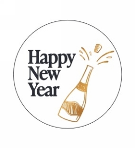 Etiketten Kerst Happy New Year Goud Metallic 4cm 500stuks