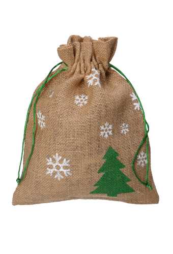 Kerstzakjes Jute Naturel Snow & Tree Groen 25x32cm 10stuks