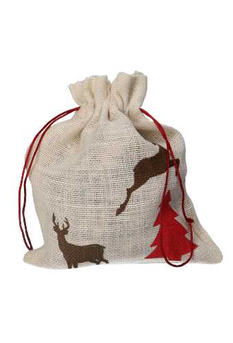 Kerstzakjes Jute Wit Tree & Hert 25x32cm 10stuks