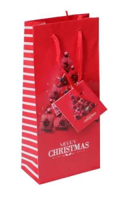 Kersttasjes Flesje Piccolo Rood Merry Christmas 8.5x5.5x22cm 12stuks