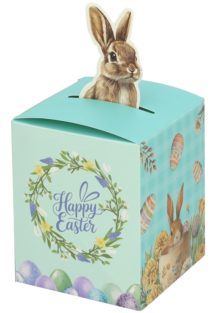 Paasdoosje Haasje Uit Het Doosje 9x9x11cm 12stuks