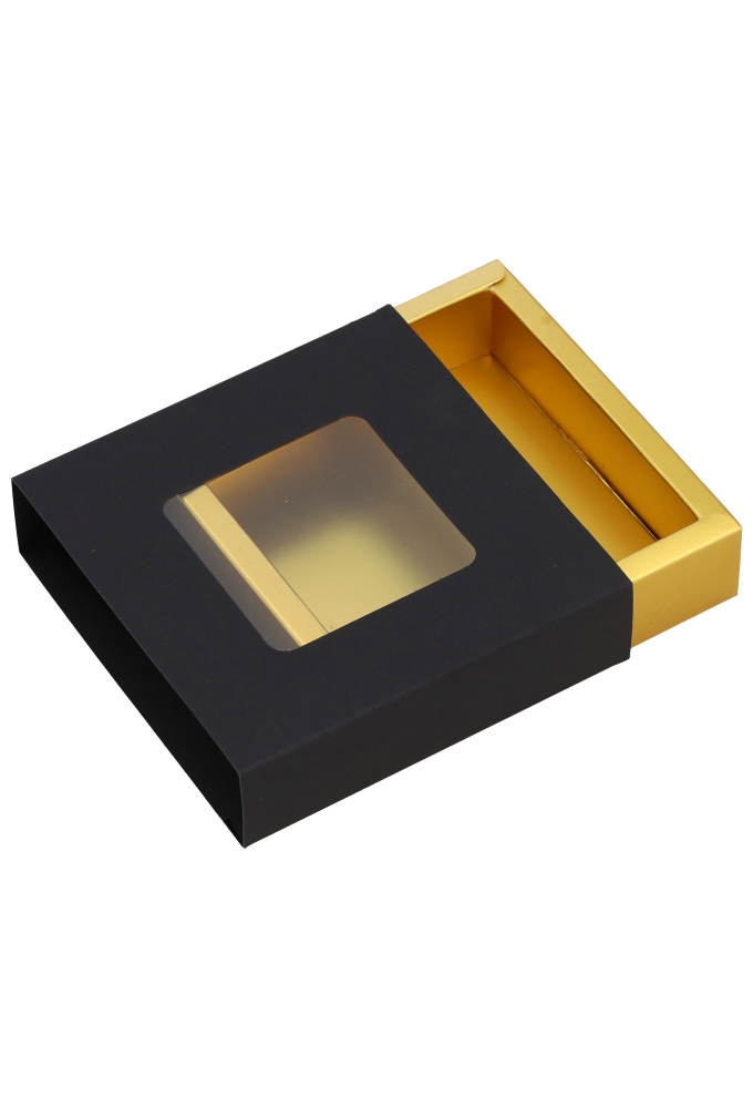 Bonbondoosjes & Schuifvenster Zwart Mat & Goud FSC® 10x10x2.7cm 10st